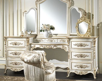 Casa Padrino Lyxigt Barock Sovrumsset Vitt/Guld - 1 Sminkbord & 1 Spegel