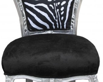 Casa Padrino Barock Esszimmer Stuhl Schwarz / Weiß / Silber  ohne Armlehnen - Antik M