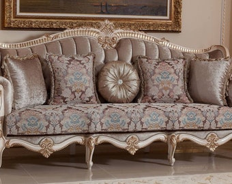 Casa Padrino luxury baroque sofa brown / white / gold 245 cm