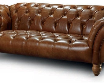 Casa Padrino luxury Chesterfield genuine leather 2-seater sofa brown 207 cm