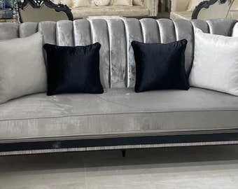 Casa Padrino luxury baroque living room sofa grey / black - Handcrafted baroque style sofa