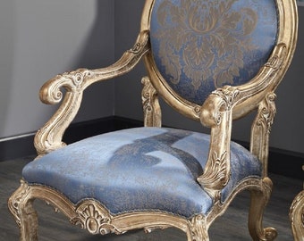 Casa Padrino Luxus Barock Salon Stuhl Hellblau / Antik Gold 65 x 85 x H. 120 cm - Bar