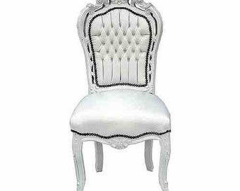 Casa Padrino Barock Esszimmer Stuhl Weiß / Weiß Lederoptik Möbel Antik Stil