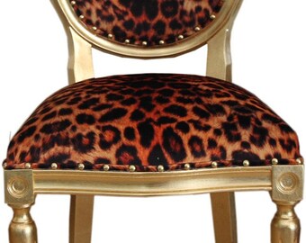 Casa Padrino Barock Luxus Esszimmer Stuhl Leopard / Gold - Designer Stuhl - Hotel & R