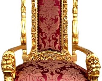 Casa Padrino Barock Thron Sessel Bordeaux Muster  / Gold Königssessel - Hochzeitssess
