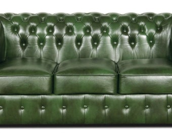 Casa Padrino Chesterfield Echtleder 3er Sofa Grün 200 x 90 x H. 78 cm - Luxus Kollekt