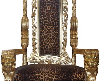 Casa Padrino Barock Thron Sessel Gold / Leopard Königssessel - Hochzeitssessel - Ries