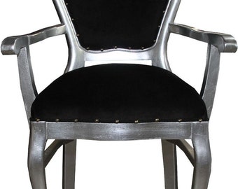 Casa Padrino Barock Luxus Esszimmer Stuhl mit Armlehnen Schwarz / Silber - Möbel - Li