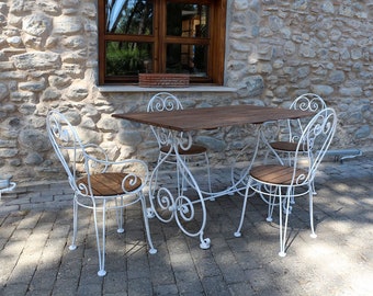 Casa Padrino mesa de comedor de jardín Art Nouveau nostálgica mesa de jardín de hierro forjado con tablero de madera maciza muebles de jardín barroco