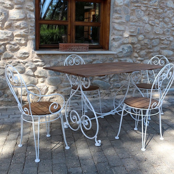 Casa Padrino table à manger de jardin Art Nouveau table de jardin nostalgique en fer forgé avec plateau en bois massif mobilier de jardin baroque