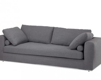 Casa Padrino Luxus Sofa Dunkelgrau mit poliertem Stahl Sockel - Luxus Kollektion