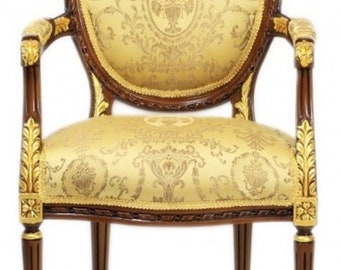 Casa Padrino Luxus Barock Esszimmer Stuhl mit Armlehnen Ludwig XV Gold Muster / Mahag