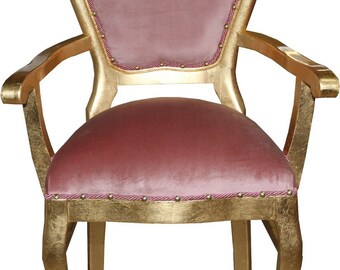 Casa Padrino Barock Luxus Esszimmer Stuhl mit Armlehnen Rosa/Gold - Limited Edition