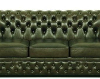 Casa Padrino Luxus Echtleder 3er Sofa Dunkelgrün 210 x 90 x H. 80 cm - Chesterfield S