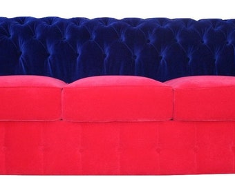 Casa Padrino Chesterfield 3er Sofa in Blau-Rot 200 x 90 x H. 78 cm - Luxus Qualität