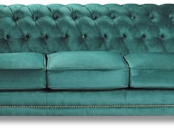 Casa Padrino luxury Chesterfield velvet sofa green / black / brass 240 cm