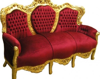 Casa Padrino Barock Sofa "King" Bordeaux Rot / Gold - Barock Möbel