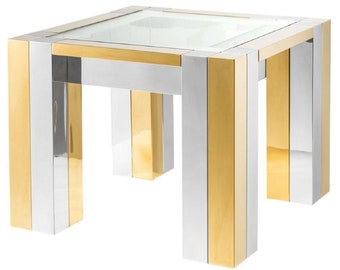 Casa Padrino Luxus Edelstahl Beistelltisch Silber / Gold 65 x 65 x H. 50 cm - Designe