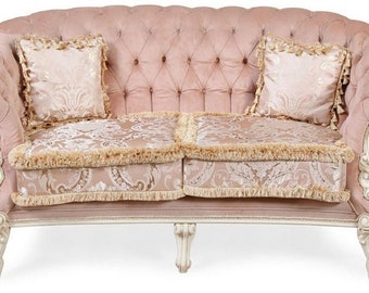 Casa Padrino Luxus Barock Wohnzimmer Sofa Rosa / Cremeweiß - Handgefertigtes Barockstil Sofa