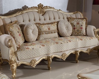 Casa Padrino luxury baroque sofa grey / multicolored / gold 245 cm