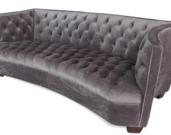 Casa Padrino Luxus Chesterfield Samt Sofa Grau / Braun 221 x 99 x H. 72 cm - Chesterf