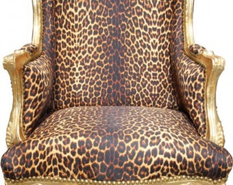 Casa Padrino Barock Lounge Thron Sessel Leopard / Gold - Ohren Sessel - Ohrensessel T