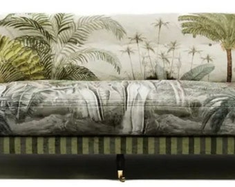 Casa Padrino canapé de luxe en velours vert / multicolore / noir / laiton 200 x 100 x H. 87 cm - canapé de salon