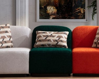 Casa Padrino canapé 3 places de luxe gris / vert / orange / noir 275 x 60 x H. 77 cm - Canapé de salon modulable 3 pièces