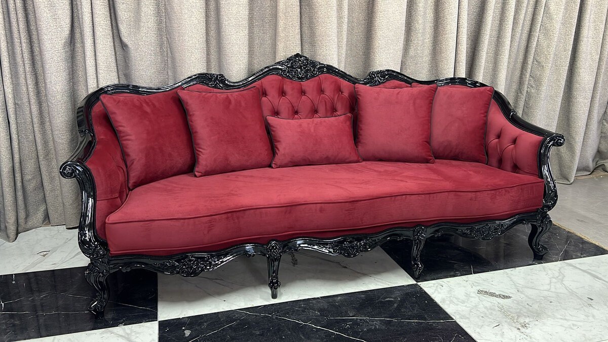 Casa Padrino Luxury Baroque Living Room Sofa Bordeaux Red Black 250 Cm Baroque Style Living Room Furniture Etsy UK