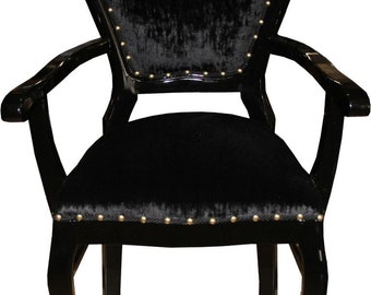 Casa Padrino Barock Luxus Stuhl mit Armlehnen Schwarz / Schwarz