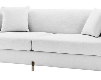 Casa Padrino Luxus Sofa Weiß / Messingfarben 223 x 94 x H. 73 cm - Wohnzimmer Sofa mi