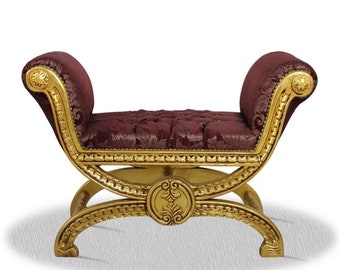 Casa Padrino Antik Stil Hocker Gold Bordeaux Rot Muster - Barock Sitzhocker