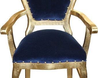 Casa Padrino Barock Luxus Stuhl mit Armlehnen Royalblau/Gold