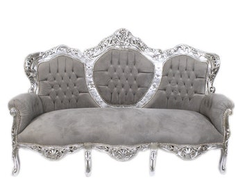 Casa Padrino Barock 3-er Sofa "King" Grau / Silber - Barock Möbel - Antik Look