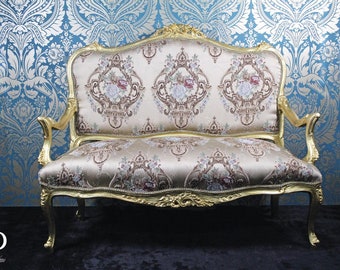 Casa Padrino Barock Sofa Creme Muster / Gold - italienischer Stil - Barock Möbel - Un
