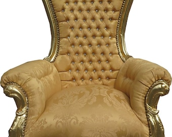 Casa Padrino Barock Thron Sessel Majestic Medium Gold Muster / Gold Mod2 mit Bling Bl