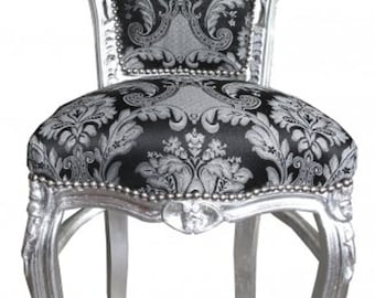 Casa Padrino Barock Esszimmer Stuhl ohne Armlehnen Schwarz Muster / Silber  - Antik S