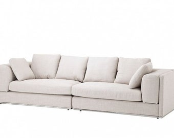 Casa Padrino Luxus Sofa Panama Natural mit poliertem Stahl Sockel - Luxus Möbel