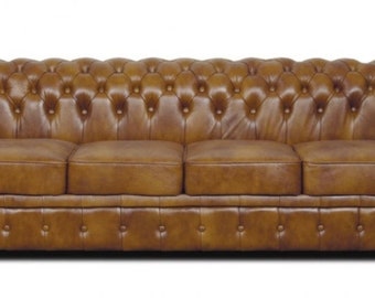 Casa Padrino Chesterfield Echtleder 4er Sofa braun 255 x 90 x H. 78 cm - Luxus Wohnzi