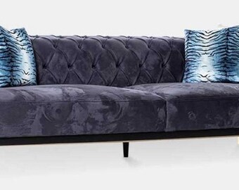 Casa Padrino Luxus Chesterfield 3er Sofa Lila / Schwarz / Gold 250 x 100 x H. 65 cm - Wohnzimmer Sofa