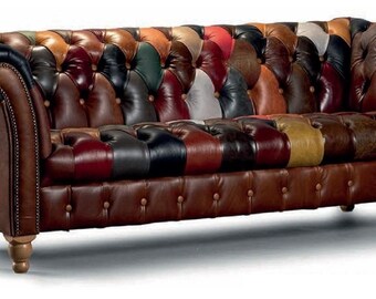 Casa Padrino luxury Chesterfield genuine leather 2-seater sofa brown / colorful 200 cm