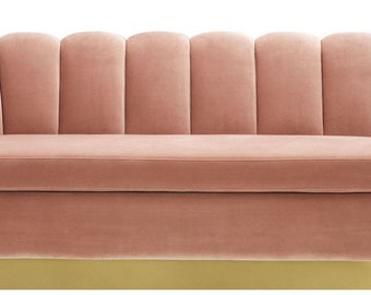 Casa Padrino Luxus Samt Sofa Hautfarben / Messing 225 x 90 x H. 80 cm - Wohnzimmer So