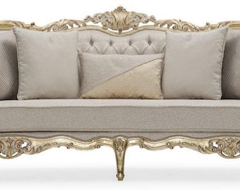 Casa Padrino luxury baroque living room sofa grey / gold 292 cm - Baroque furniture