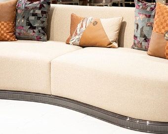 Casa Padrino luxury Art Deco sofa cream / brown / grey / gold - living room sofa