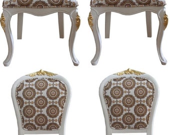 Pompöös by Casa Padrino Luxus Barock Esszimmerstühle mit Krone Weiß / Gold - Pompööse