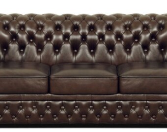 Casa Padrino Luxus Echtleder 3er Sofa Dunkelbraun 210 x 90 x H. 80 cm - Chesterfield