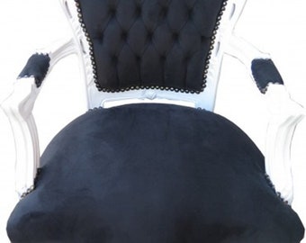 Casa Padrino Barock Esszimmer Stuhl Schwarz / Weiß mit Armlehnen  - Möbel Antik Stil