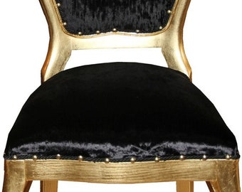 Casa Padrino Barock Luxus Esszimmer Stuhl Schwarz / Gold - Schminktisch Stuhl - Baroc