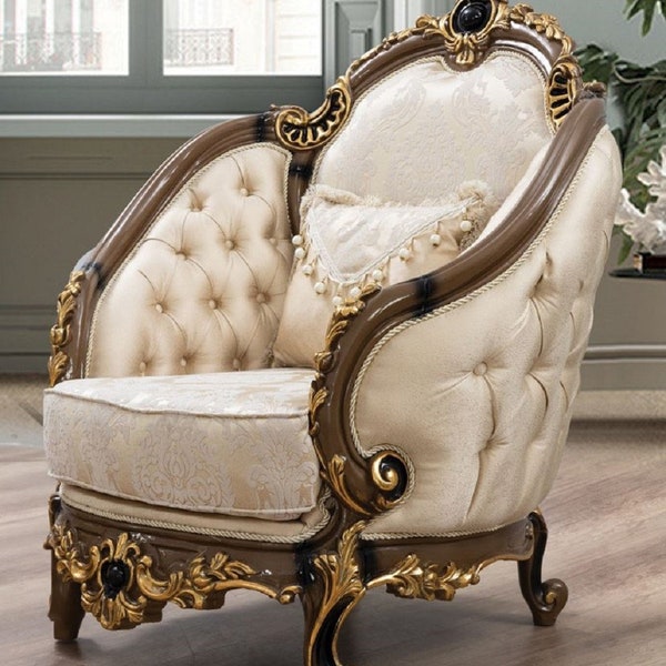 Casa Padrino fauteuil baroque de luxe or / marron / noir / or - Magnifique fauteuil de salon avec un motif élégant - Mobilier de salon de style antique