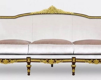 Casa Padrino luxury baroque living room 3 seater sofa grey / dark brown / gold - Handcrafted baroque style sofa